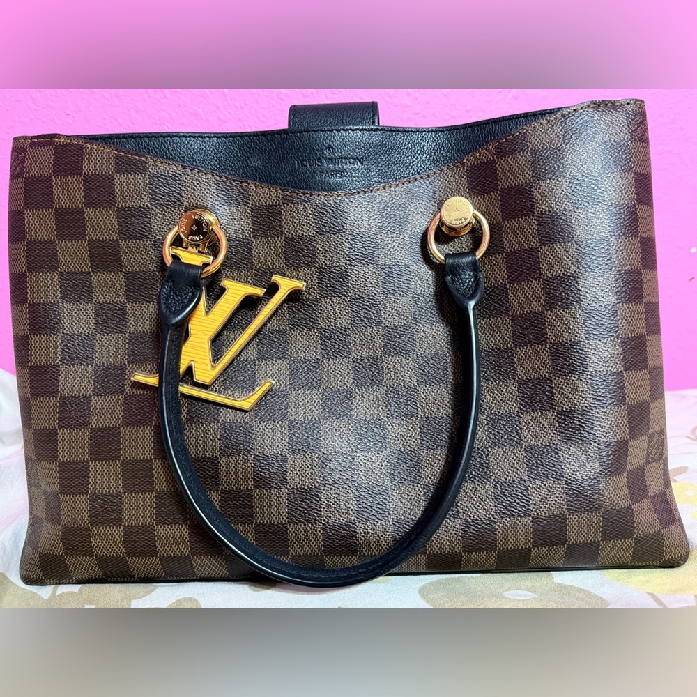 Authentic PreLoved Louis Vuitton 2-way Riverside Damier Ebene with gold Accents